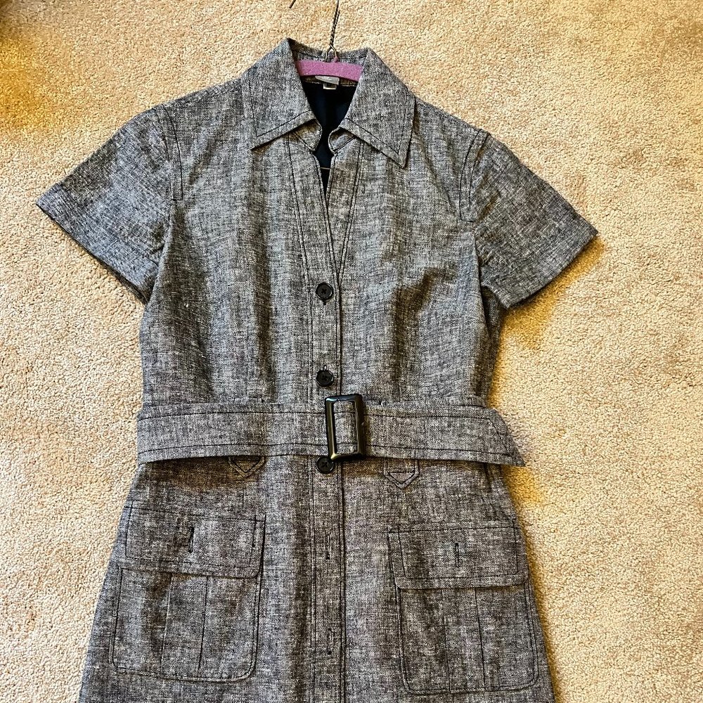 Ann Taylor Gray Short-Sleeve Belted Shirt Dress